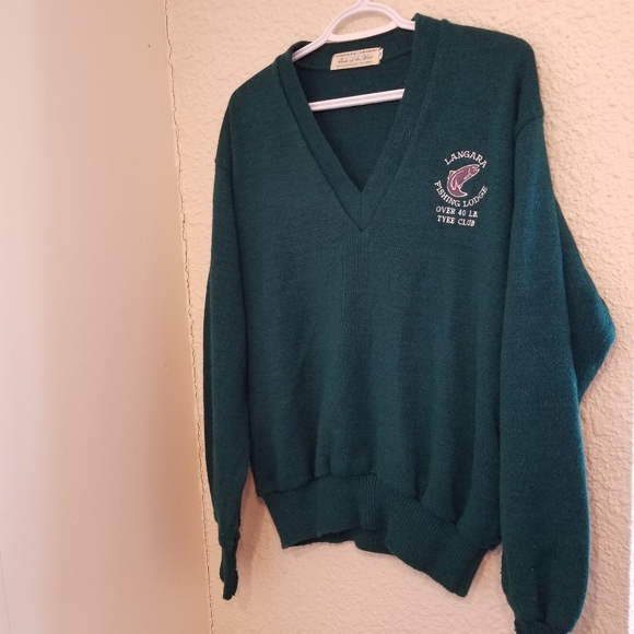 Vintage "Langara Fishing Lodge" V-Neck Sweater - Picture 1 of 5